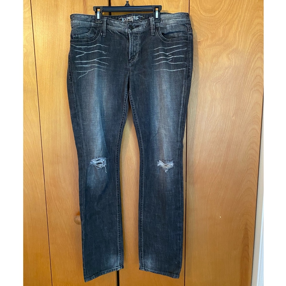 Express distressed dark grey jeans